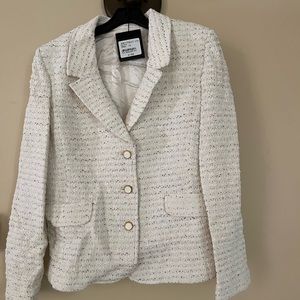 St John Notch Collar Three Button Jacket / Blazer - Ecru With Multicolor Shimmer